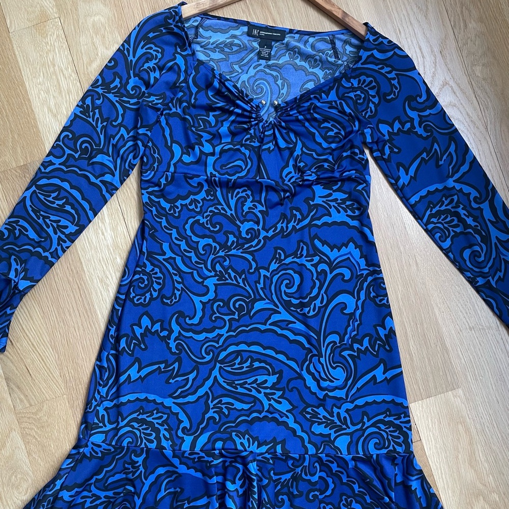 INC Long Sleeve Blue Dress Small Petite